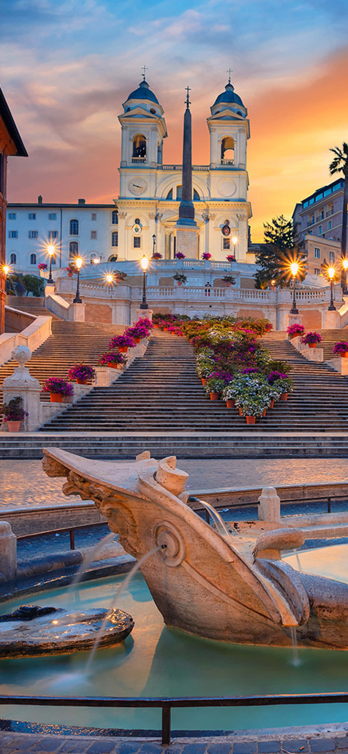 Hoàng hôn ngoạn mục trên Bậc thang Tây Ban Nha ở Rome Hình nền