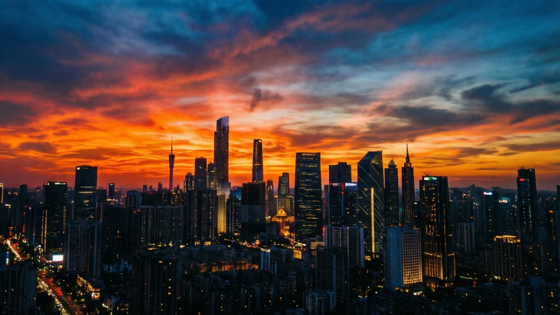 Hoàng hôn đô thị trên đường chân trời Hình nền