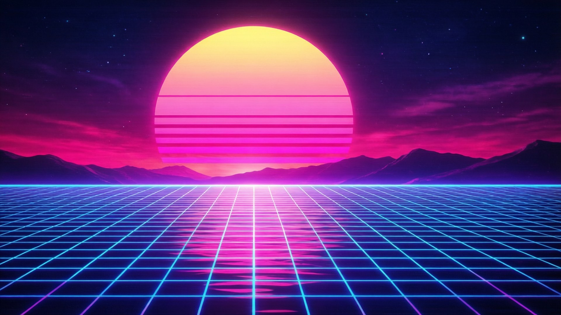 Hoàng Hôn Synthwave Hình nền