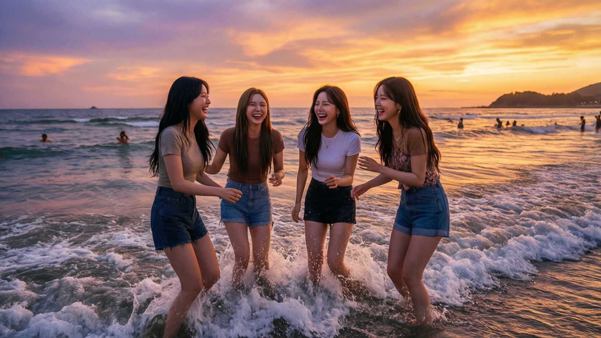 Hoàng hôn trên bãi biển vui vẻ Hình nền