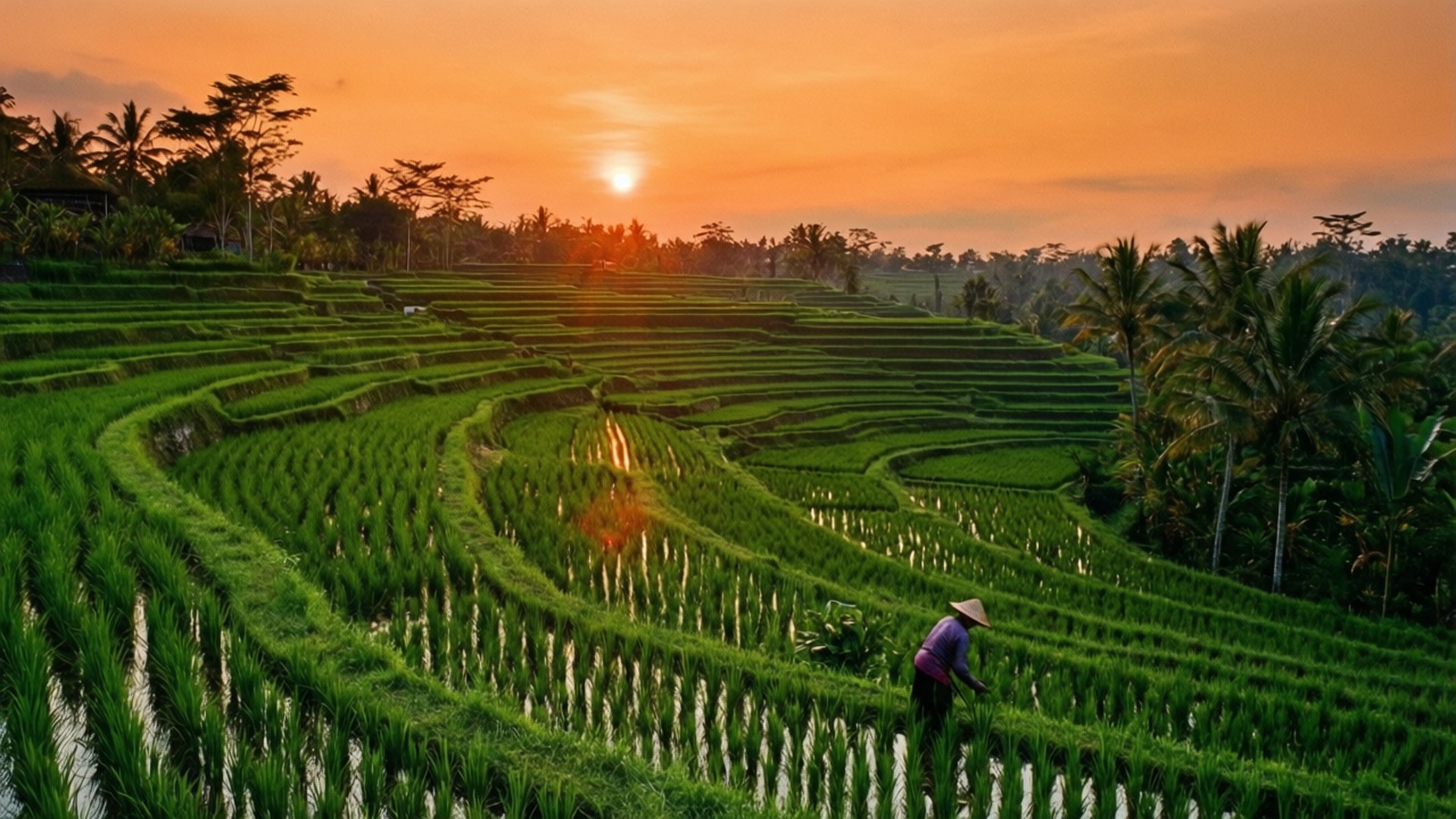 Hoàng hôn trên ruộng bậc thang Bali Hình nền