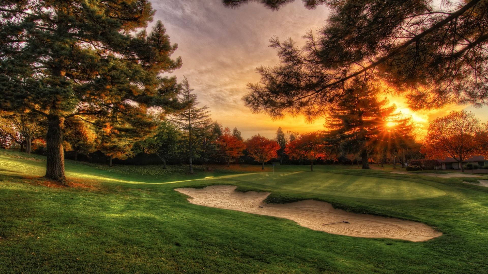 Hoàng hôn trên sân golf Hình nền