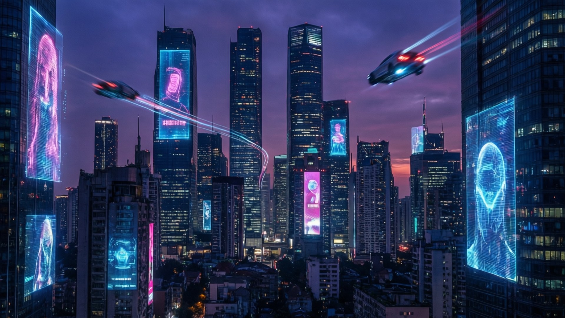 Hoàng hôn đường chân trời Cyberpunk Hình nền