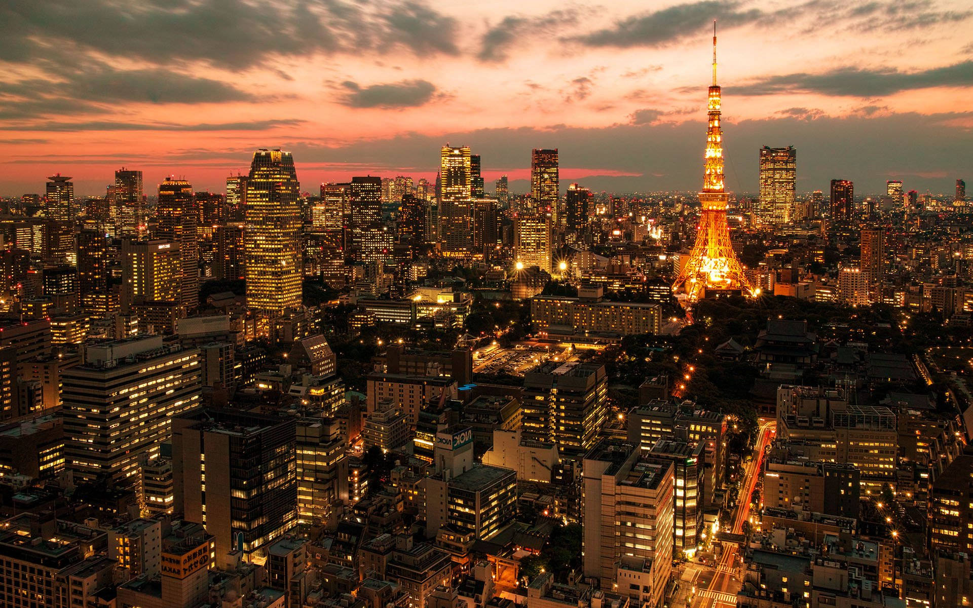 Hoàng hôn vàng tại Tháp Tokyo Hình nền