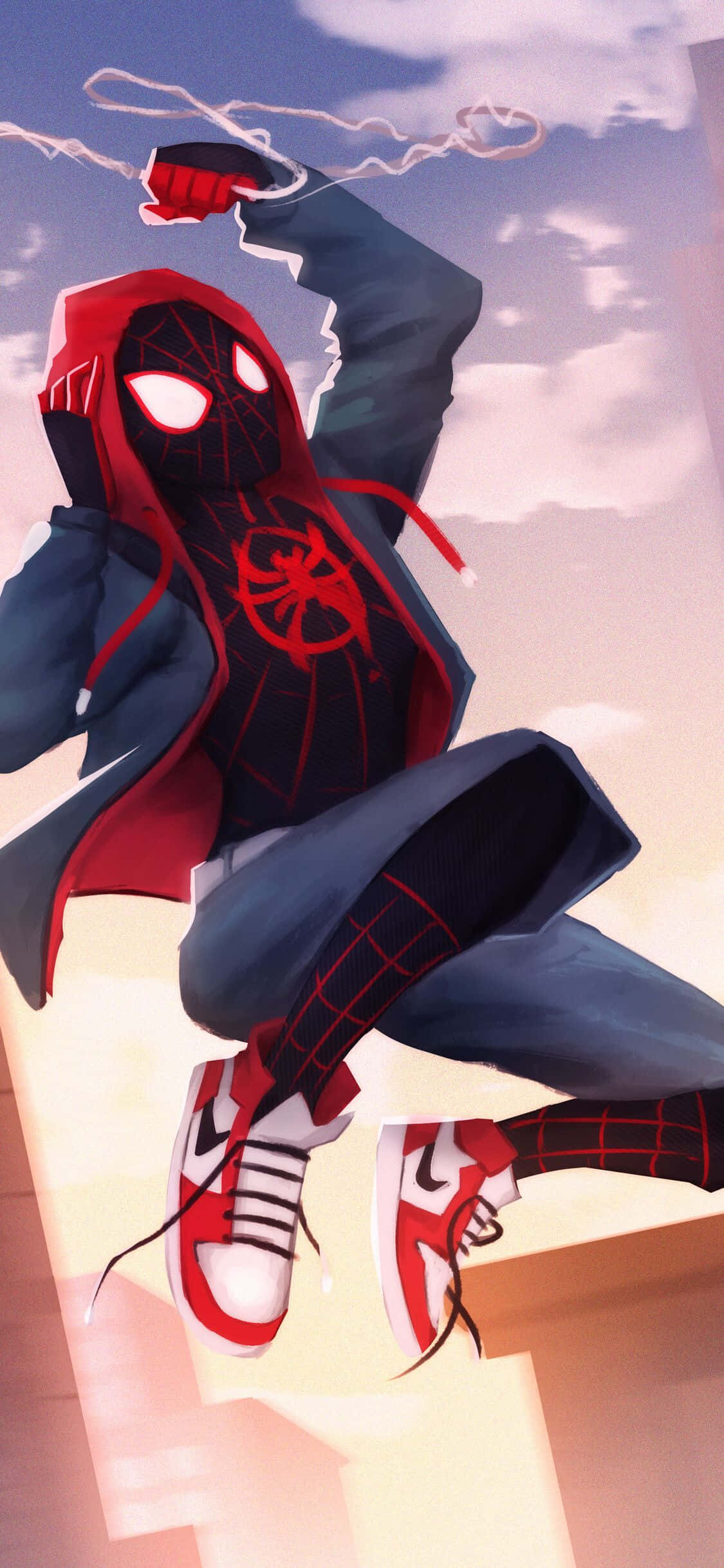 Hoàng Hôn Với Nhân Vật Hư Cấu Marvel Miles Morales iPhone Hình nền