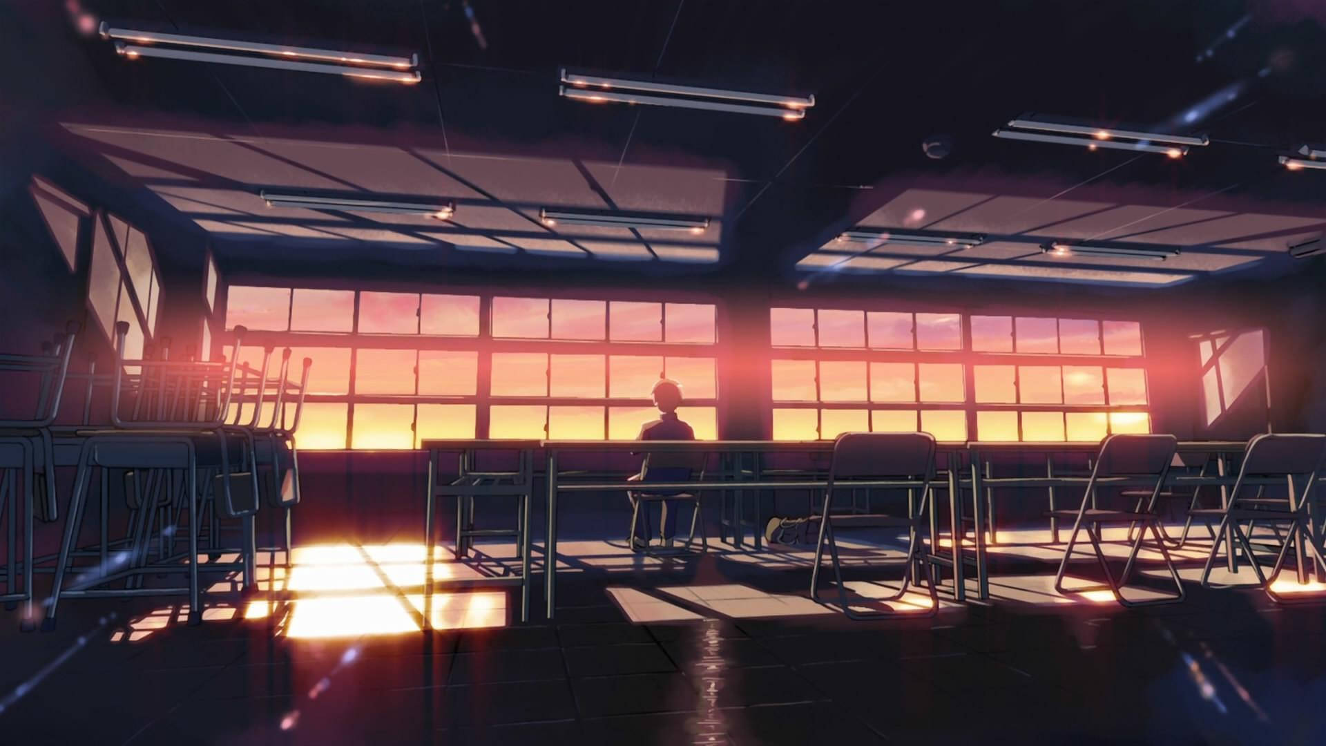 Học sinh trong lớp học sau giờ học - Phong cảnh trường học Anime Hình nền