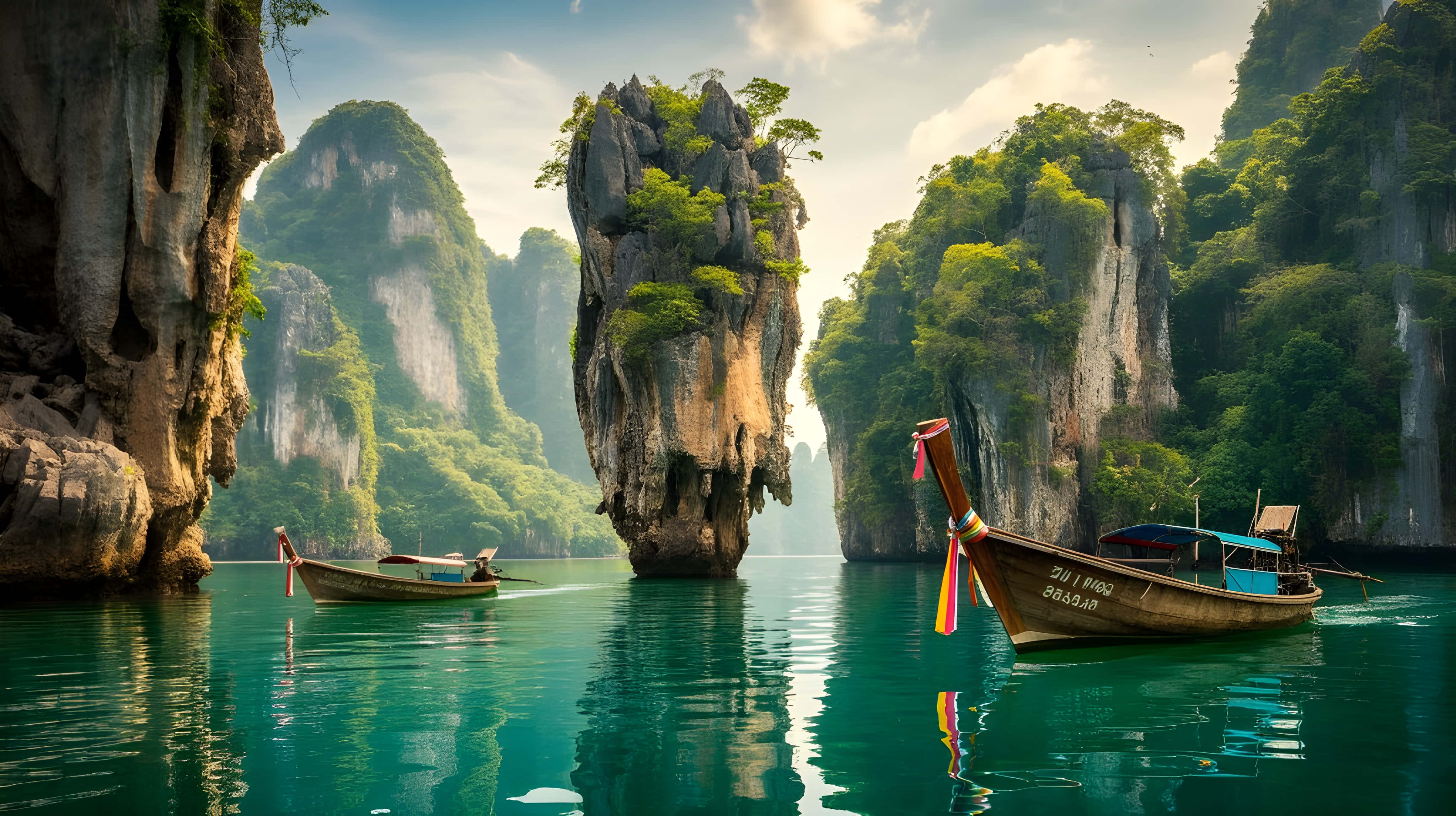 Hòn đảo thiên đường và cảnh thuyền truyền thống Hình nền
