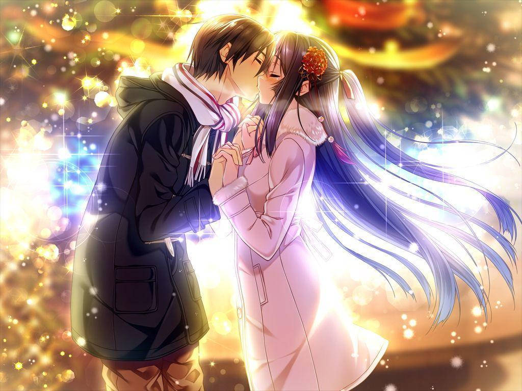 Hôn nhau lãng mạn trong anime khi đang nắm tay Hình nền