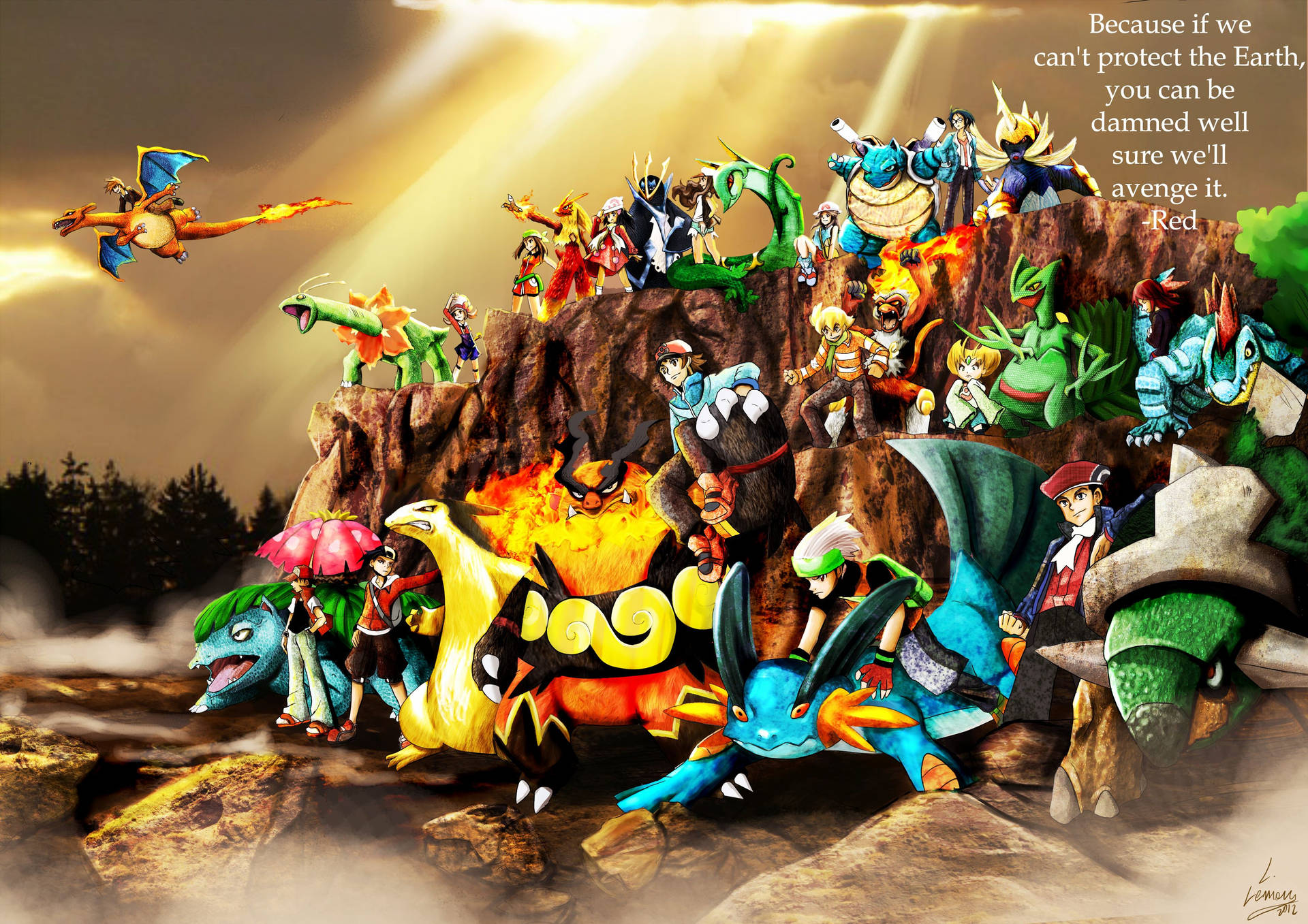 Các nhân vật Pokemon tiến hóa trong một khu rừng.