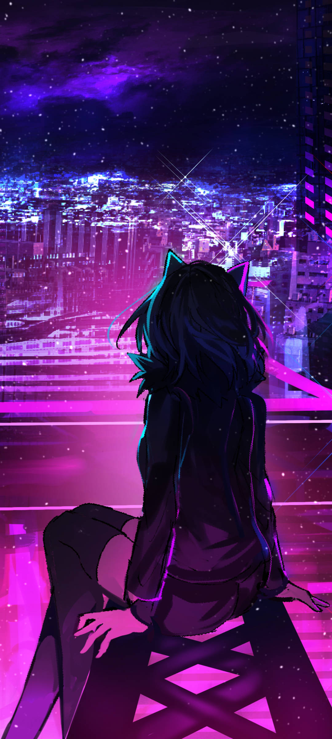 Điện Thoại Anime Thành Phố Tím Hình nền