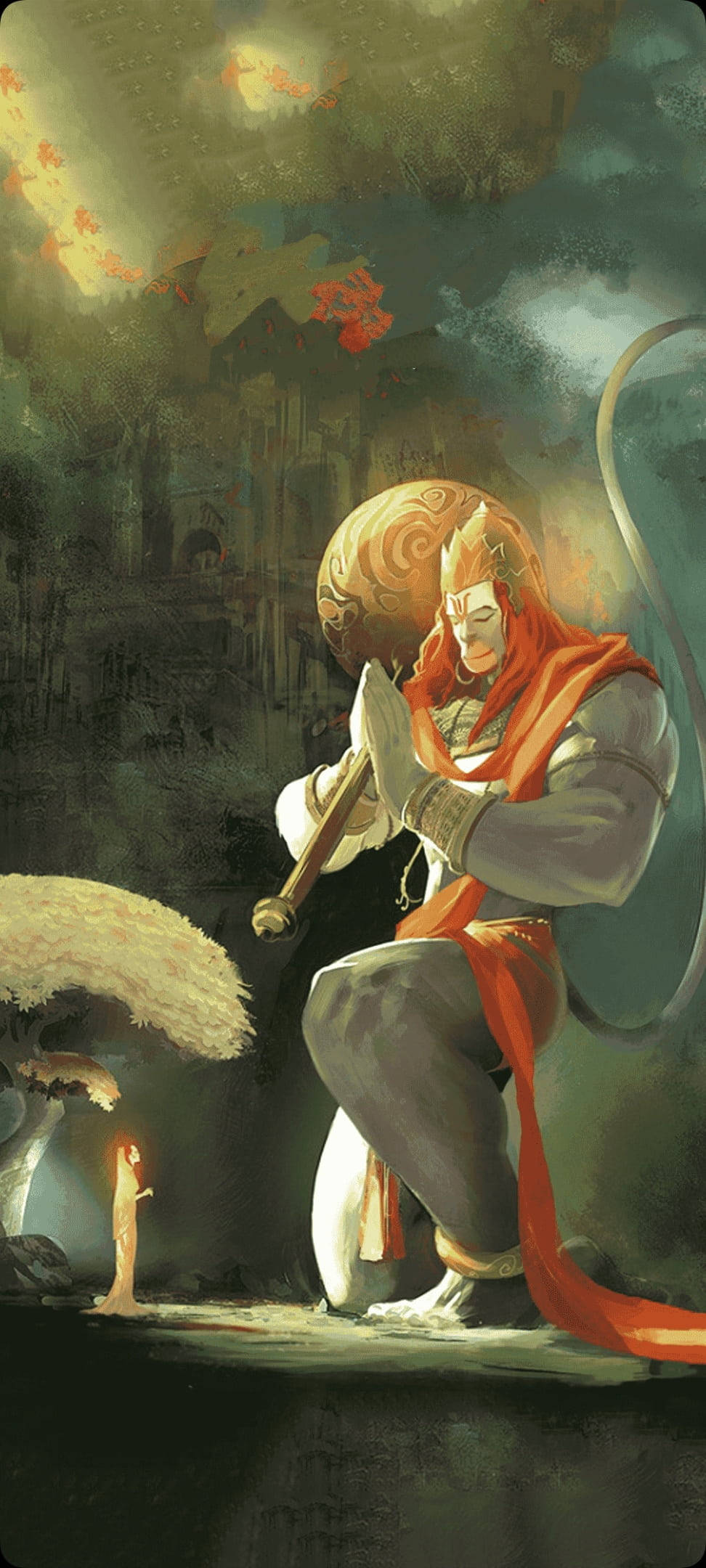Điện Thoại Thần Hindu Hanuman Đang Cầu Nguyện Hình nền