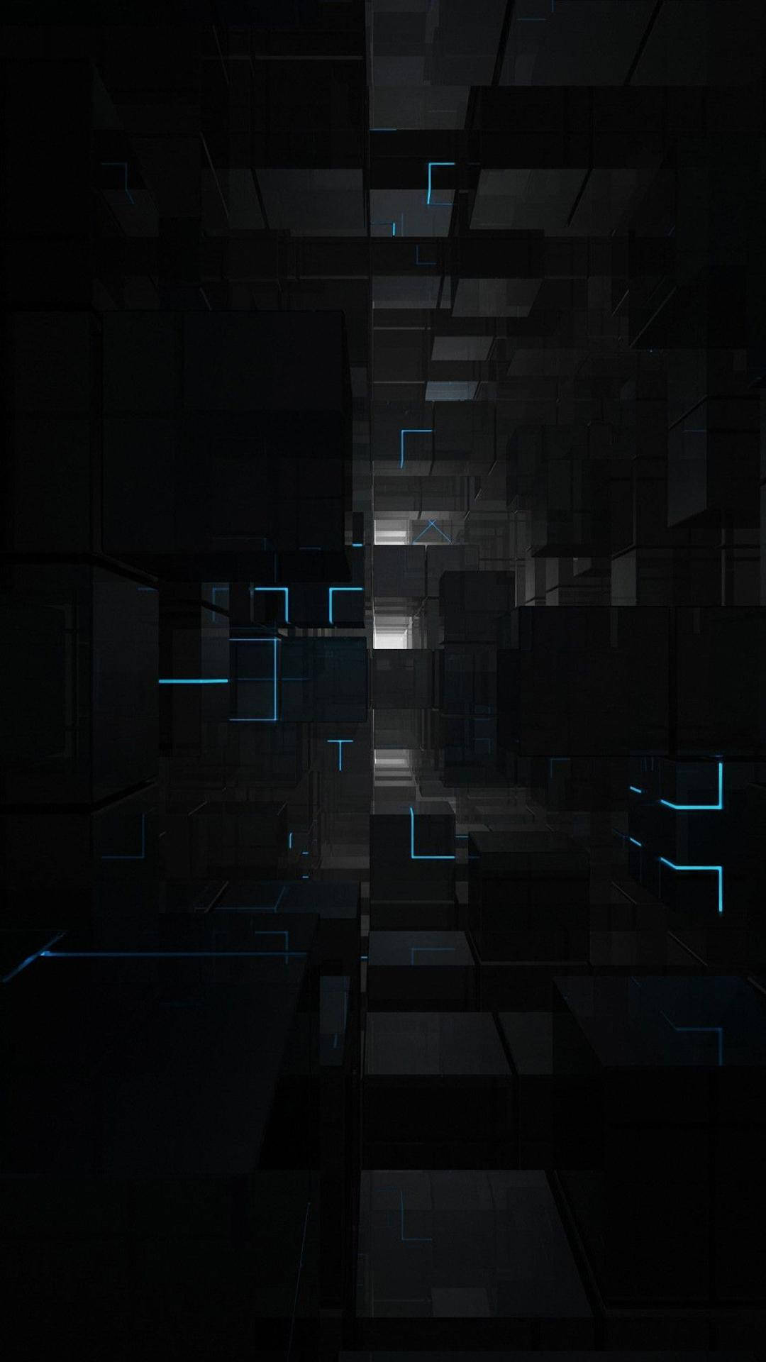 Điện thoại tối màu với các khối lập phương phát sáng xanh Hình nền