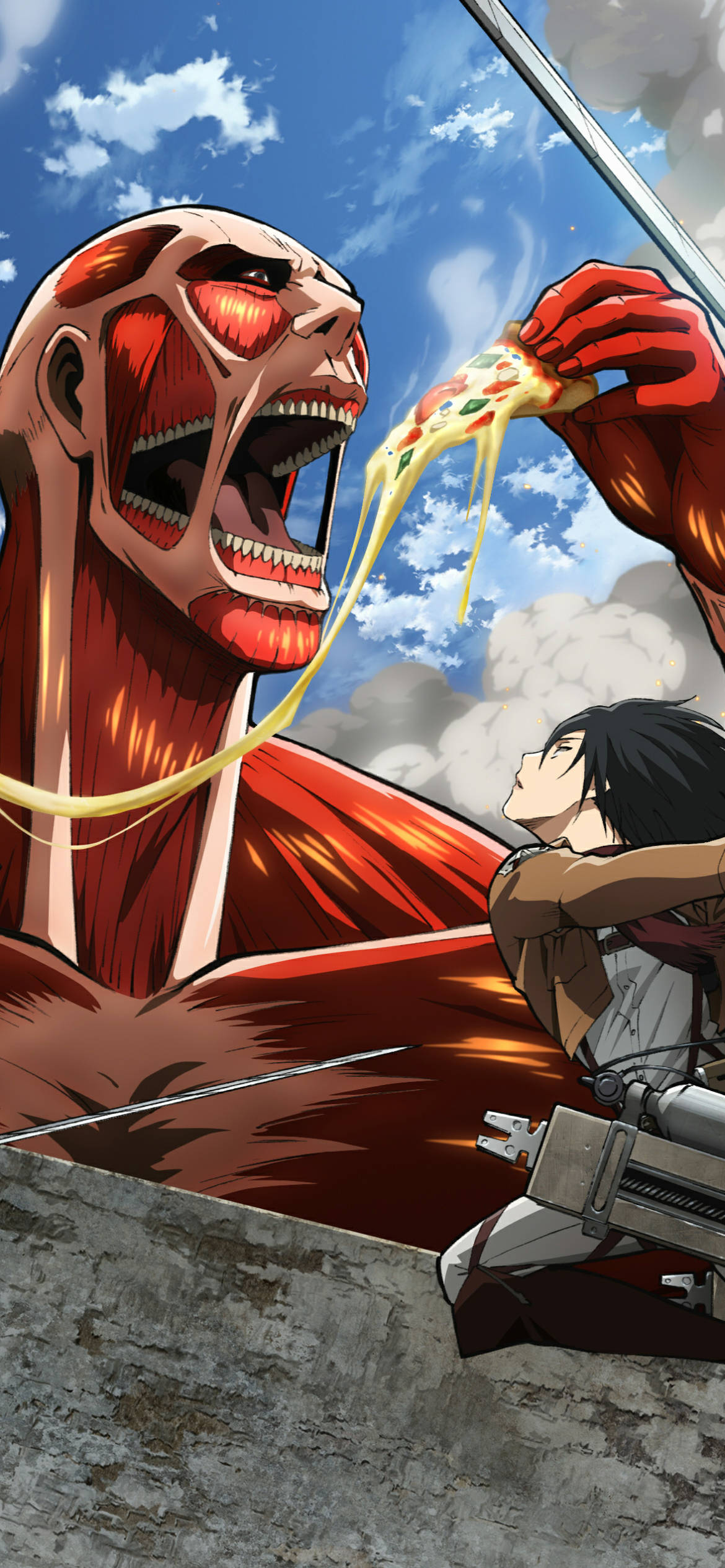 iPhone Colossal Ăn Pizza Attack On Titan Hình nền
