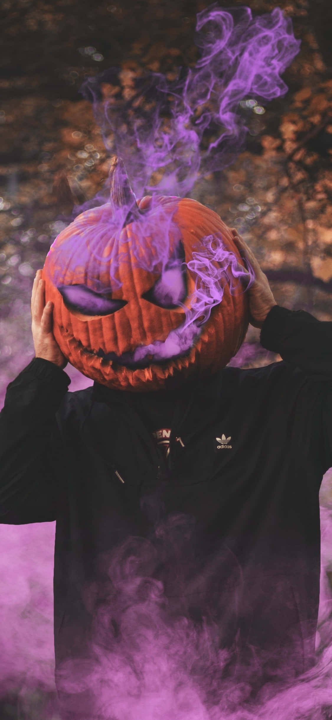 iPhone Nền Halloween Bí Ngô Với Khói Tím Hình nền
