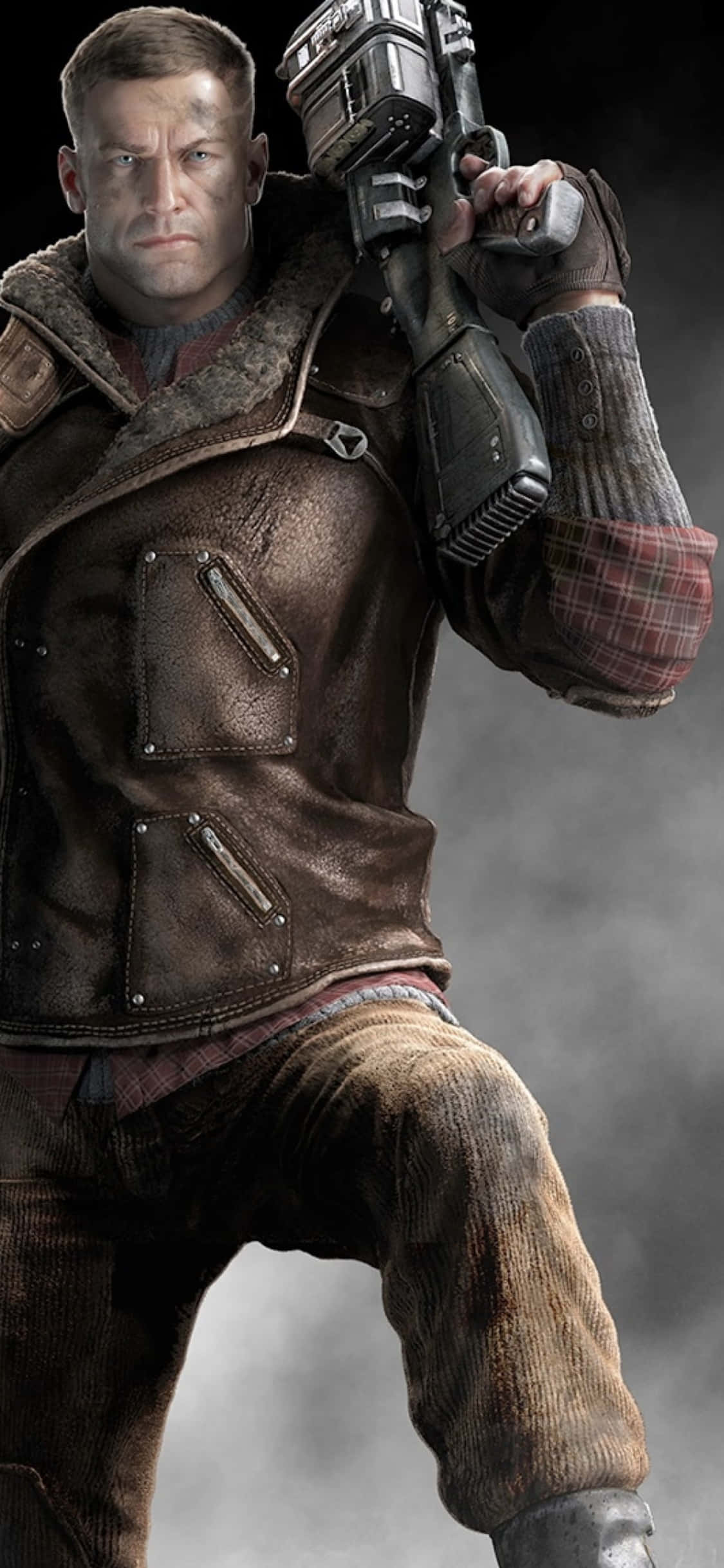 iPhone Xs Hình Nền Wolfenstein II B.J. Blazkowicz Với Súng Hình nền