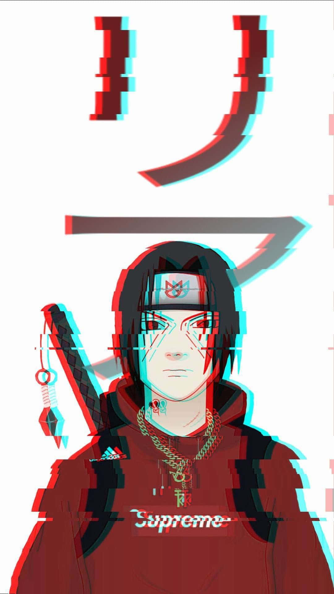 Itachi Aesthetic Mặc Áo Khoác Supreme Màu Đỏ Trên Nền Trắng Hình nền