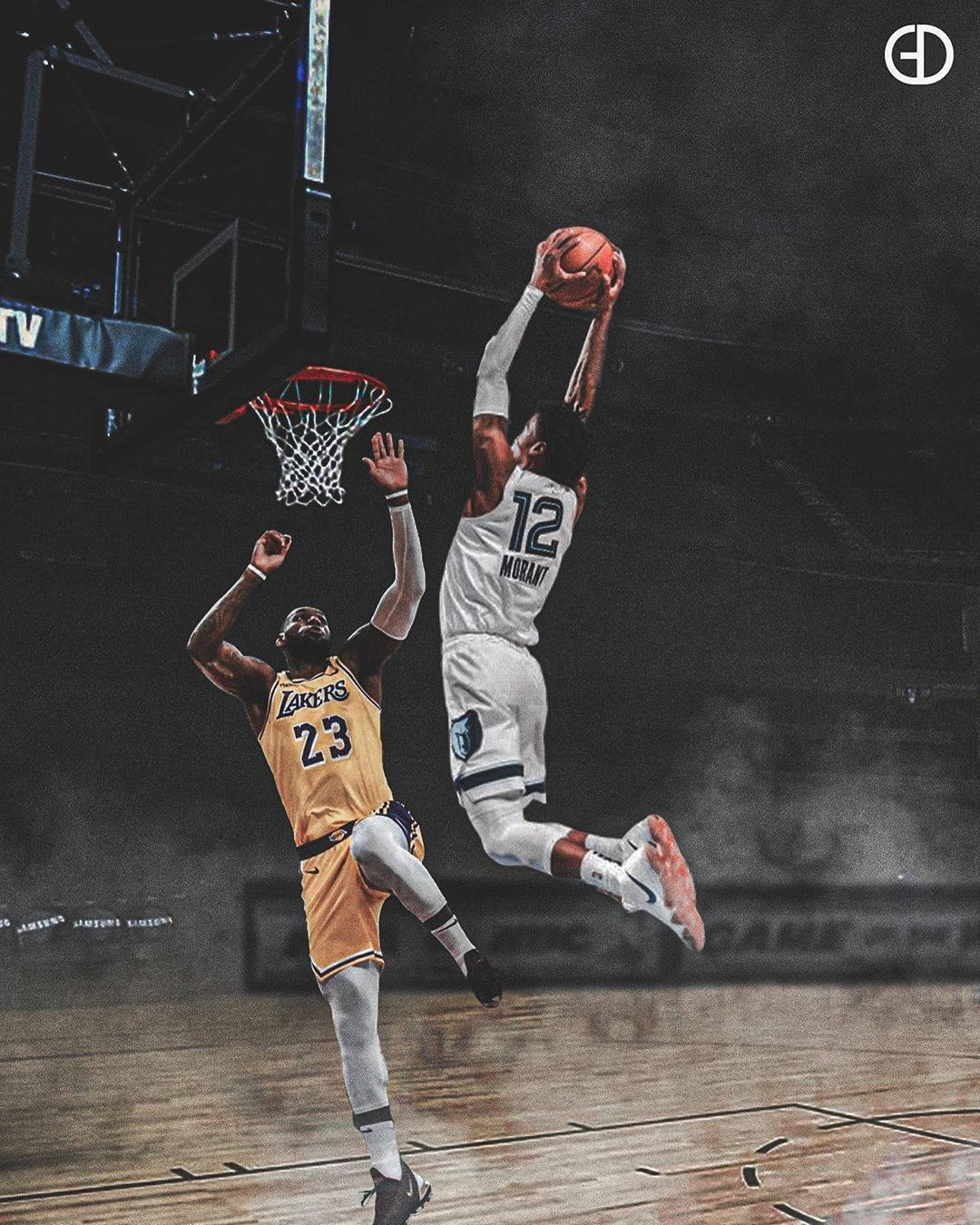 Ja Morant úp rổ trước LeBron James Hình nền