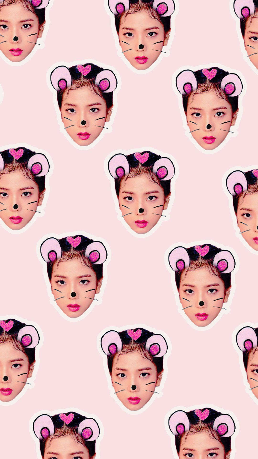 Hình nền họa tiết dễ thương của Jisoo Blackpink với tai thú trên nền hồng