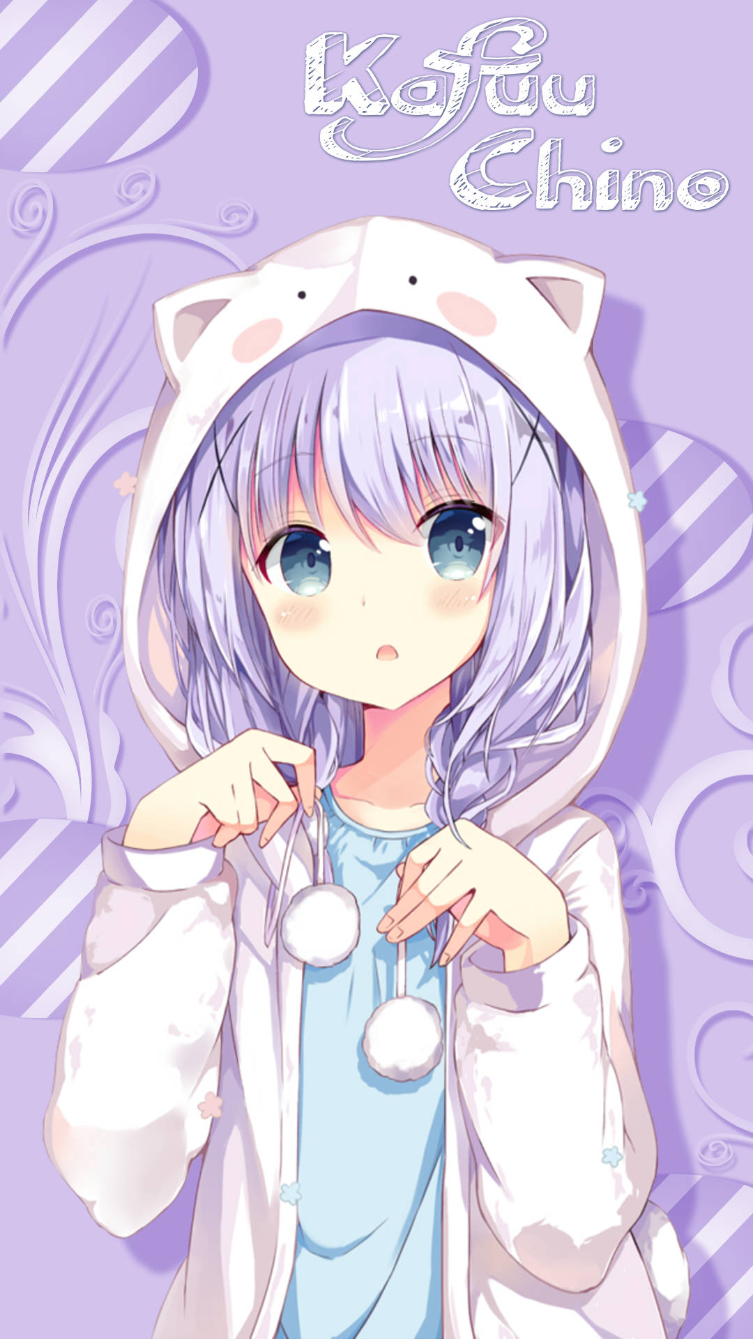 Kafuu Chino Dễ Thương Trong Áo Hoodie Thỏ Hình nền