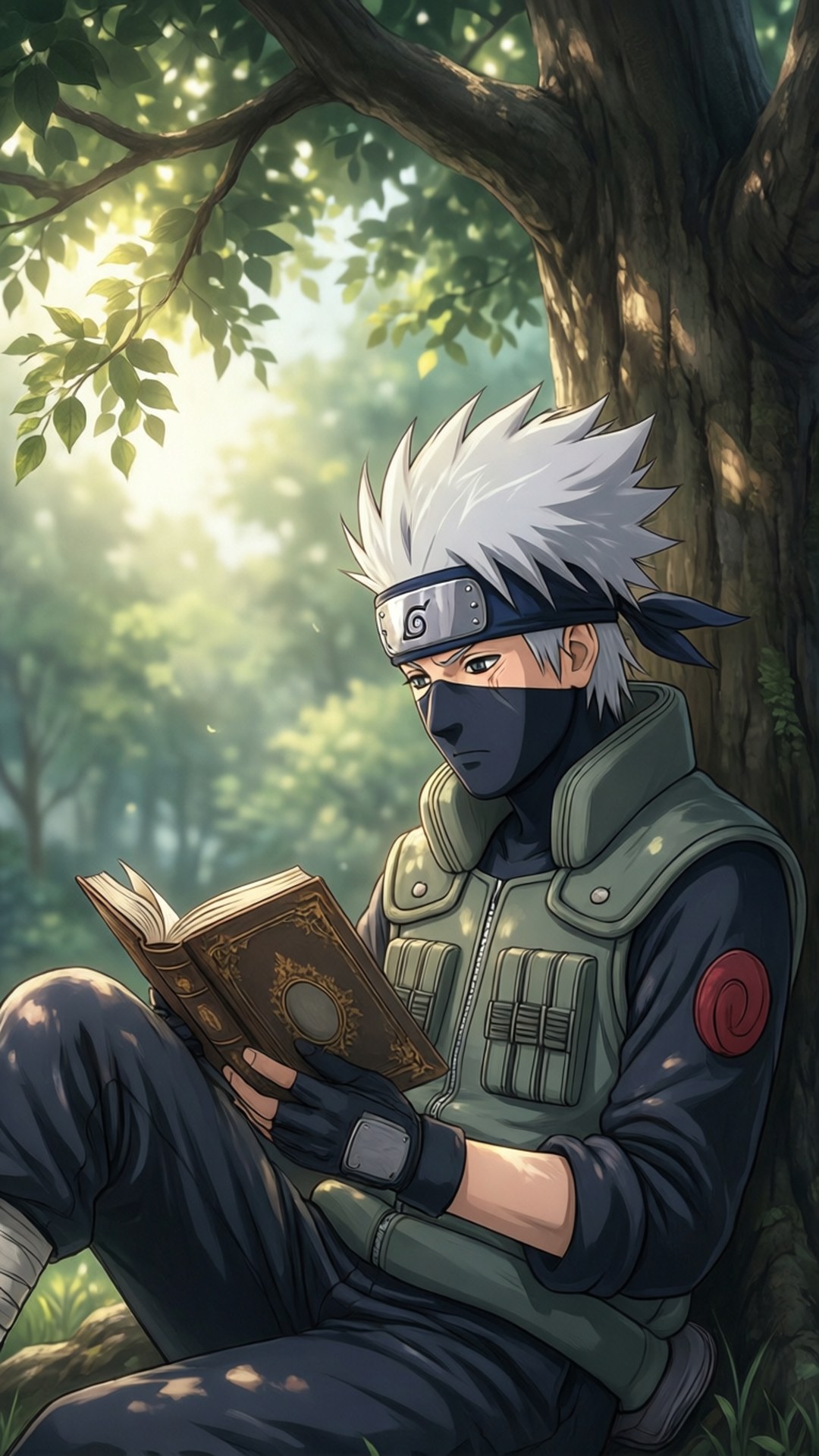 Kakashi đọc sách dưới gốc cây Hình nền