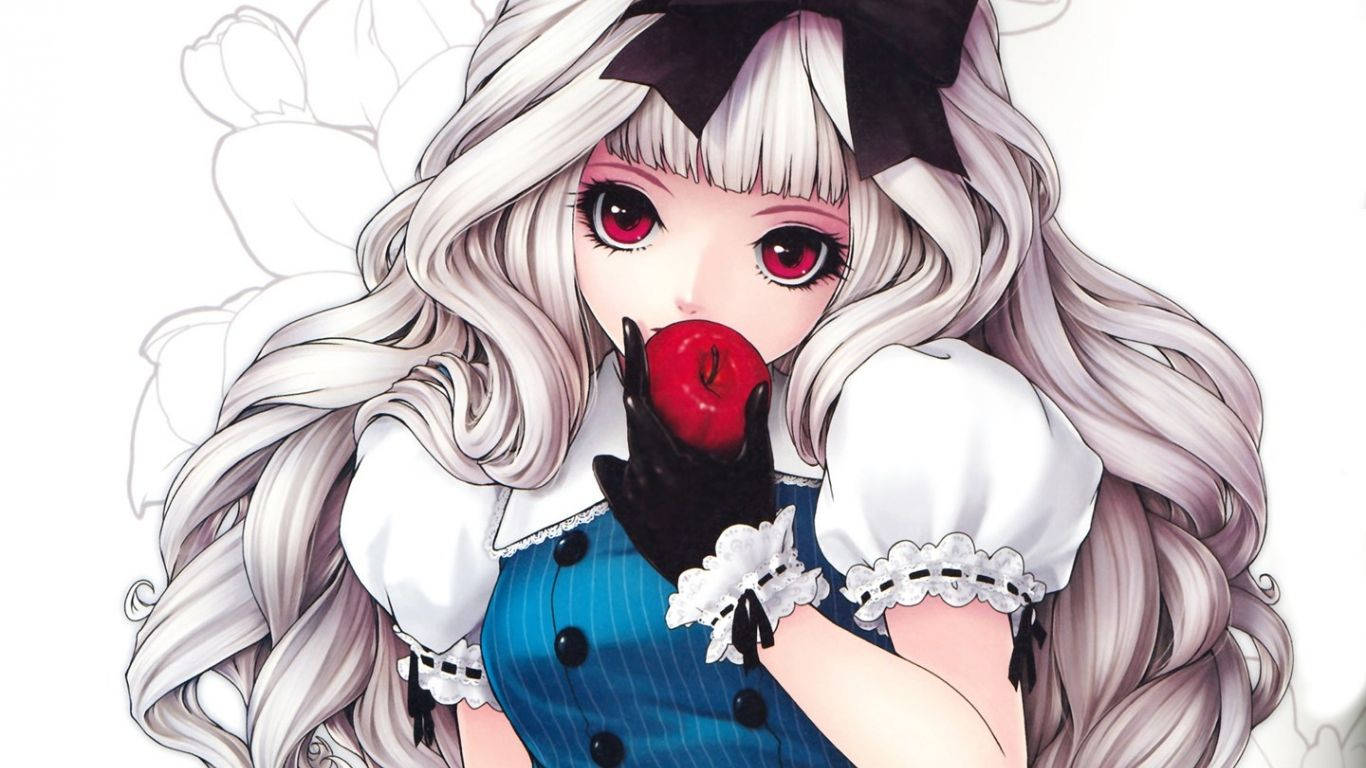 Kawaii Anime Alice Ở Xứ Sở Thần Tiên Ngậm Táo Hình nền