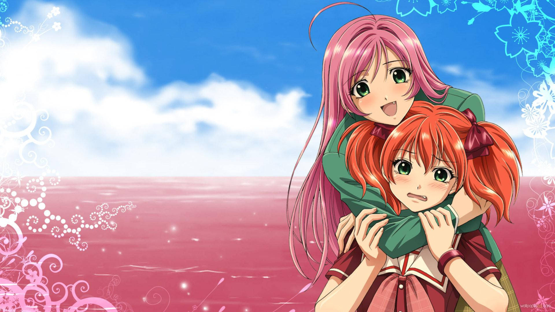 Kawaii Anime Rosario + Vampire Moka và Kokoa Hình nền