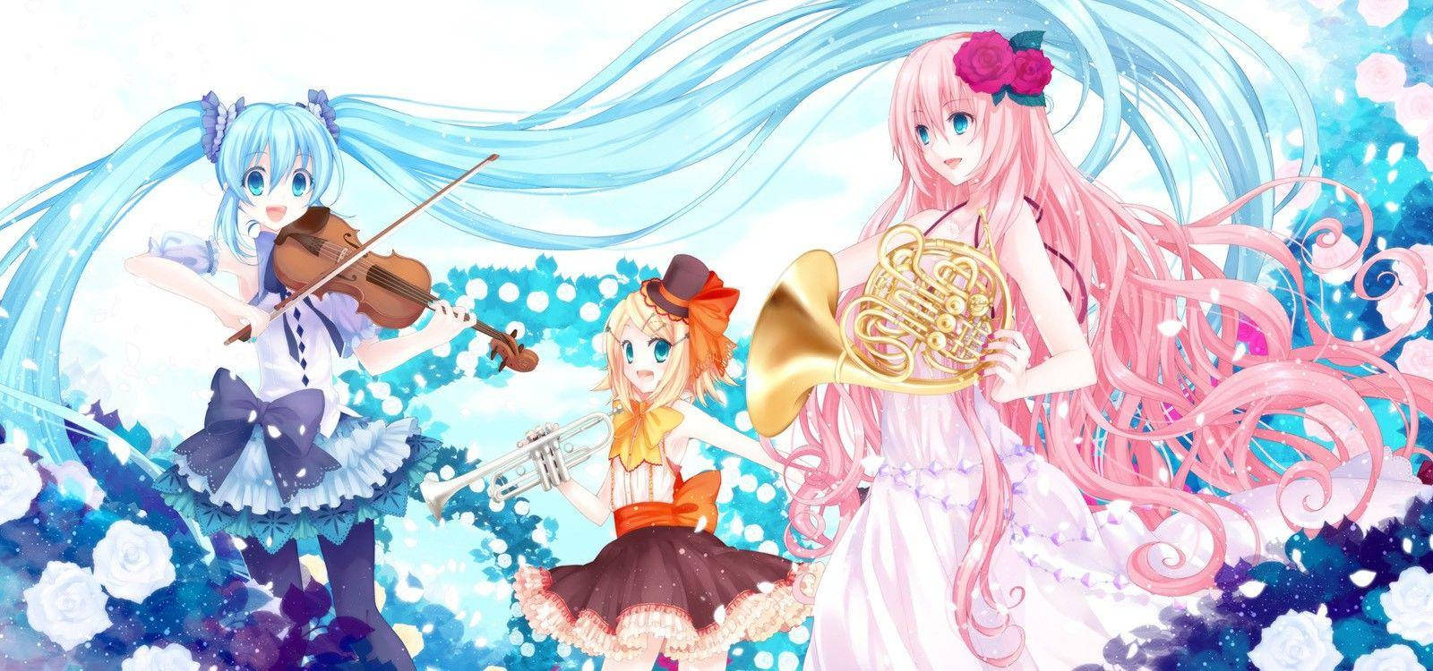 Kawaii Anime Vocaloid với Nhạc Cụ Hình nền