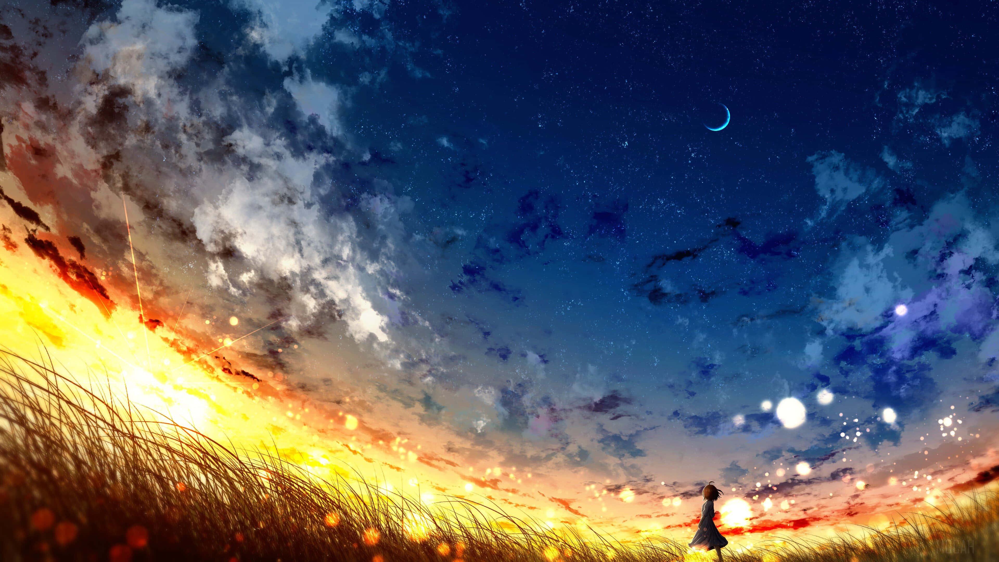 Khám phá bầu trời hoàng hôn của Anime Landscape Hình nền