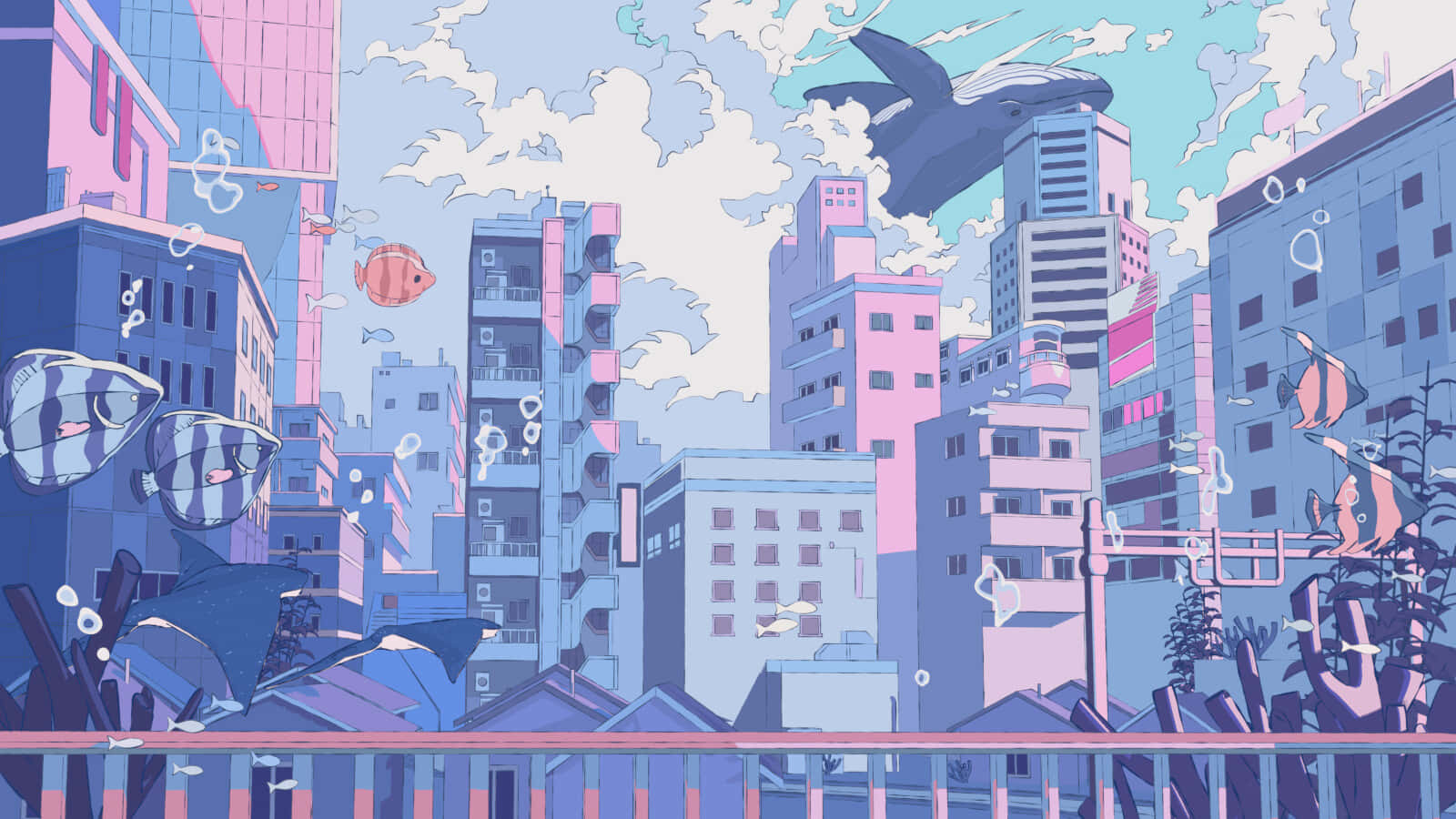 Khám phá thành phố Anime sôi động Hình nền