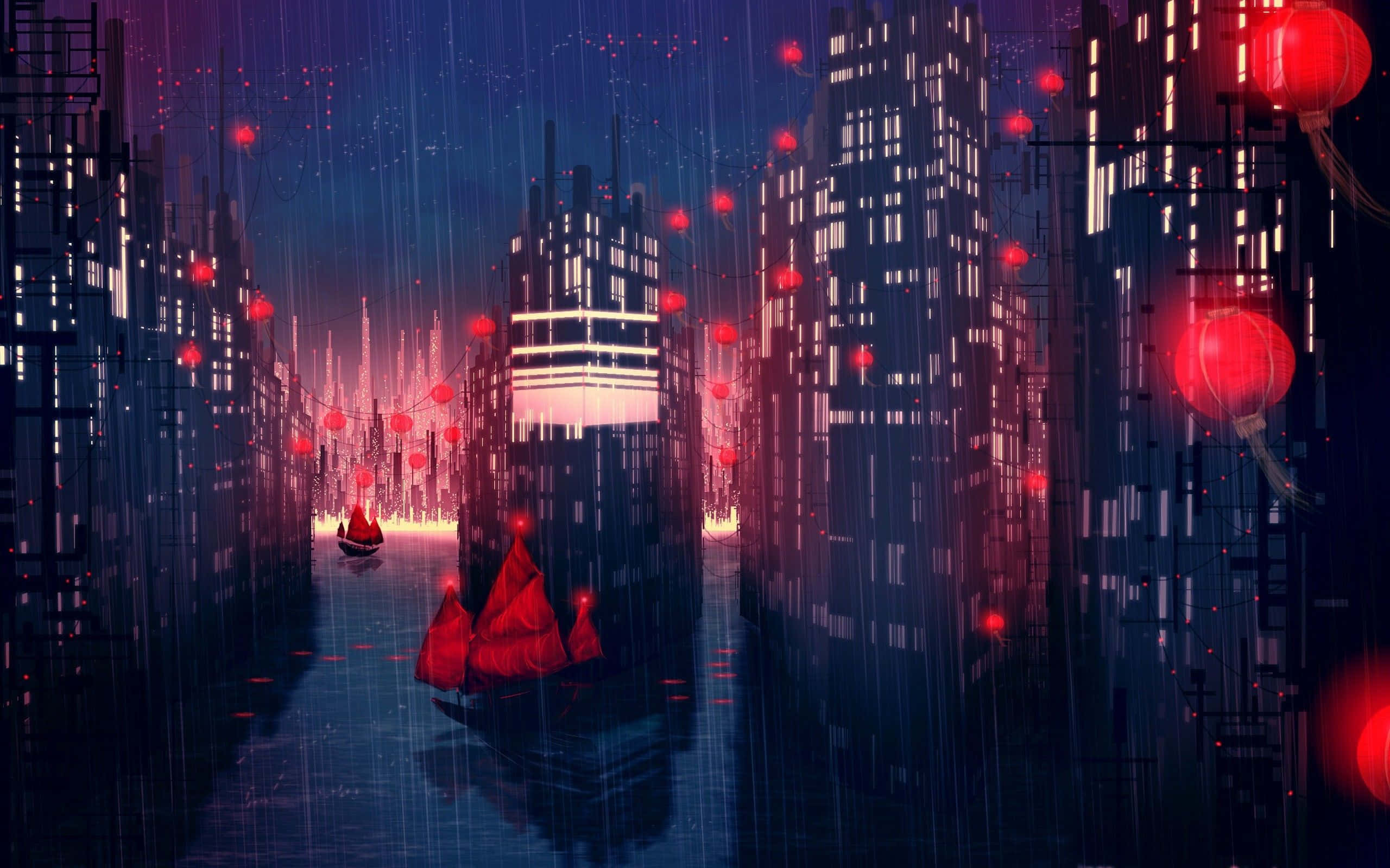 "Khám phá thế giới sôi động của Thành phố Anime!" Hình nền