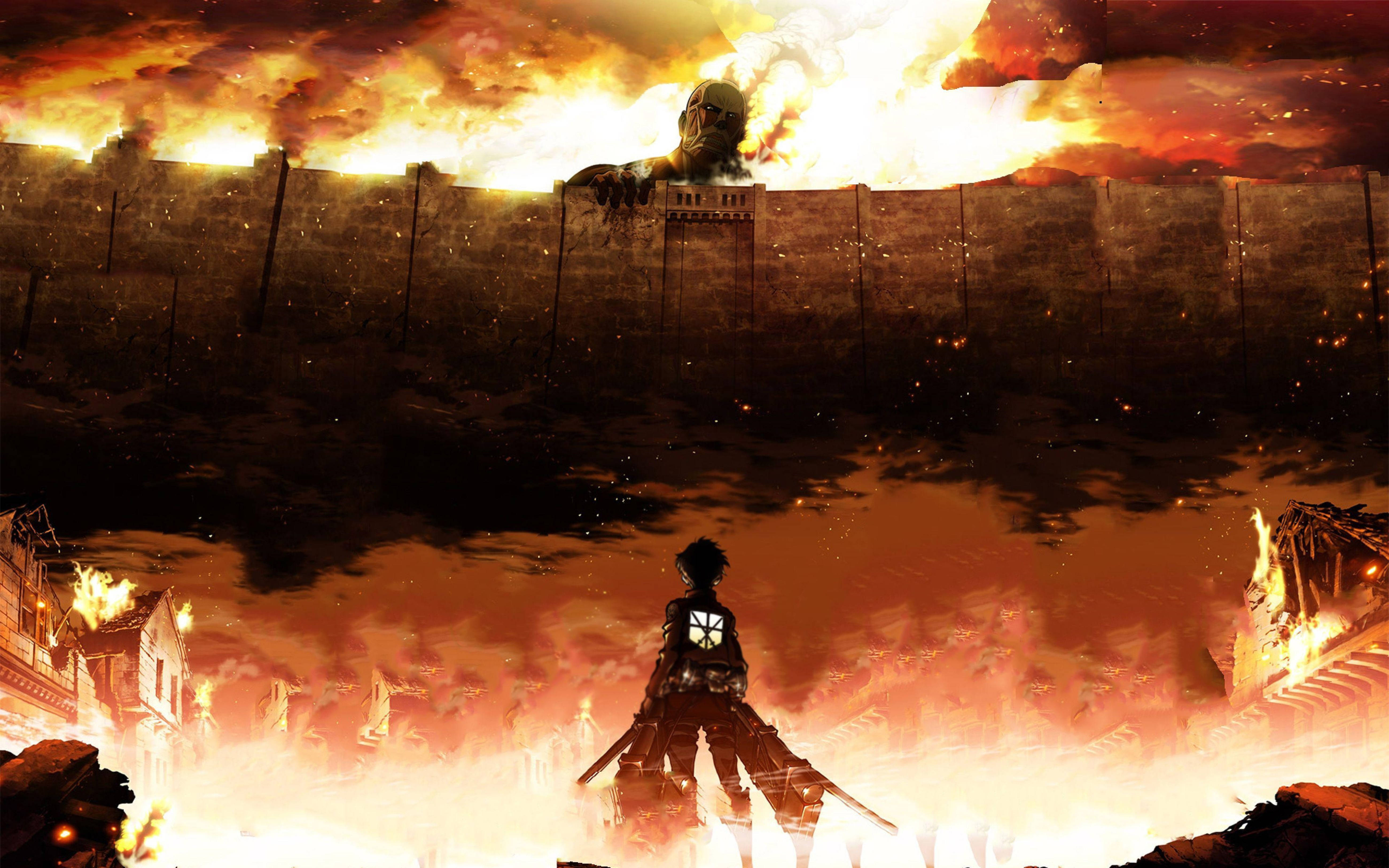 Khoảnh khắc căng thẳng từ Attack on Titans 4K, với Eren trong hình dạng Titan Hơi nước
