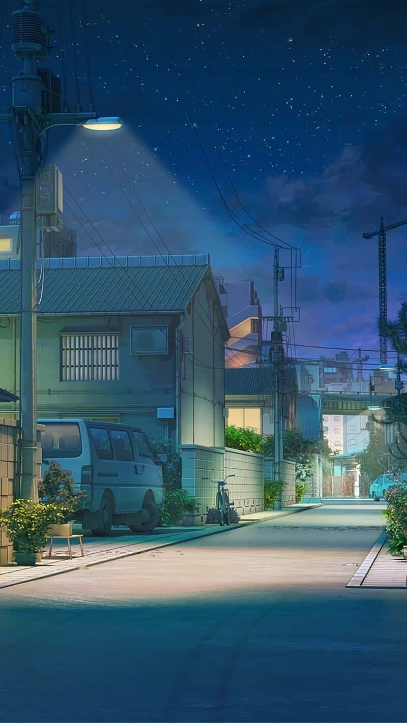 Khung cảnh anime đô thị về đêm Hình nền