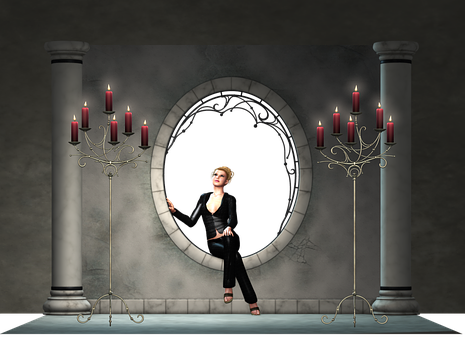 Khung cảnh Gothic thanh lịch với phụ nữ và nến Hình nền