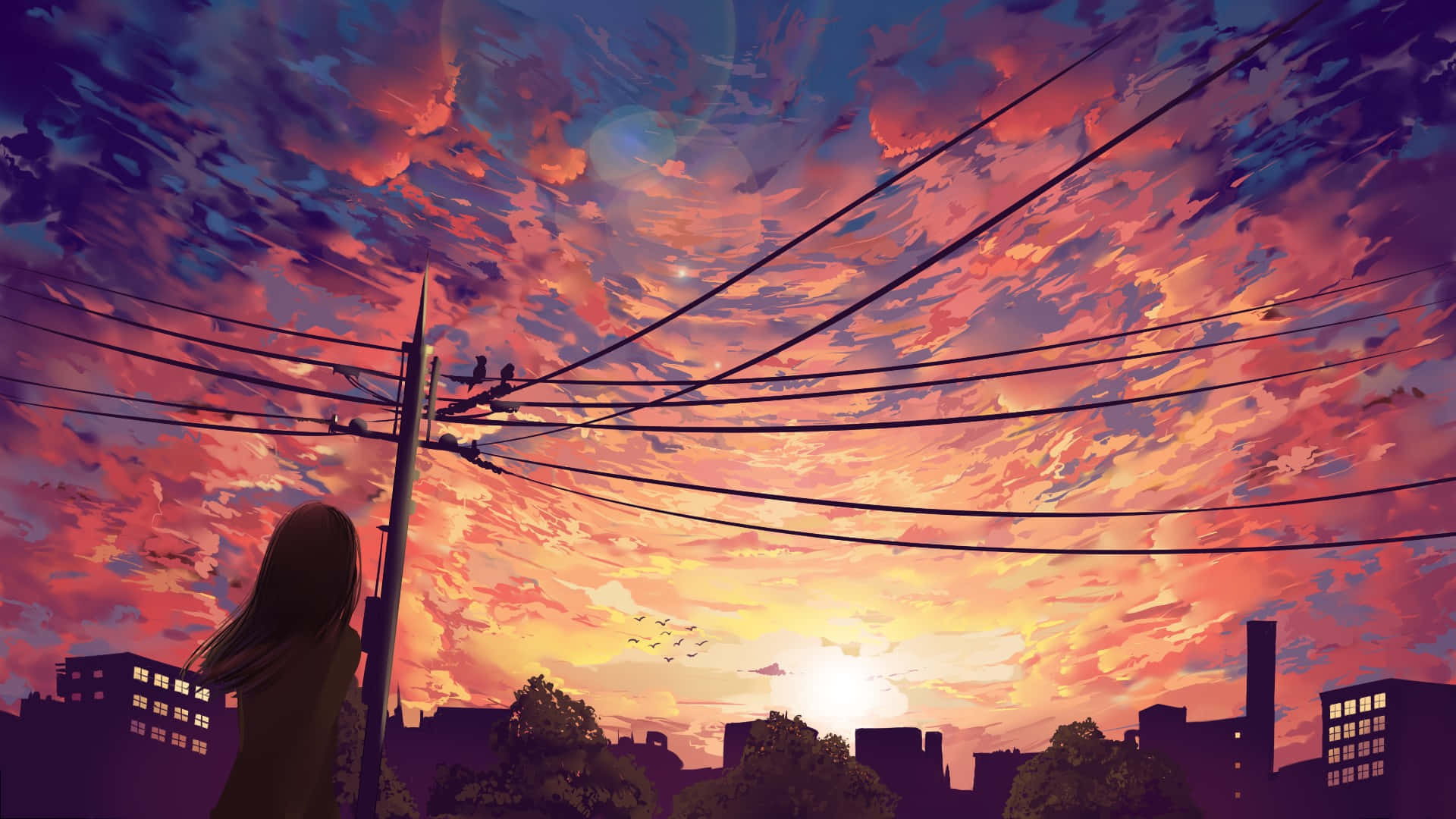 Khung cảnh thành phố nhộn nhịp với đầy nhân vật Anime. Hình nền