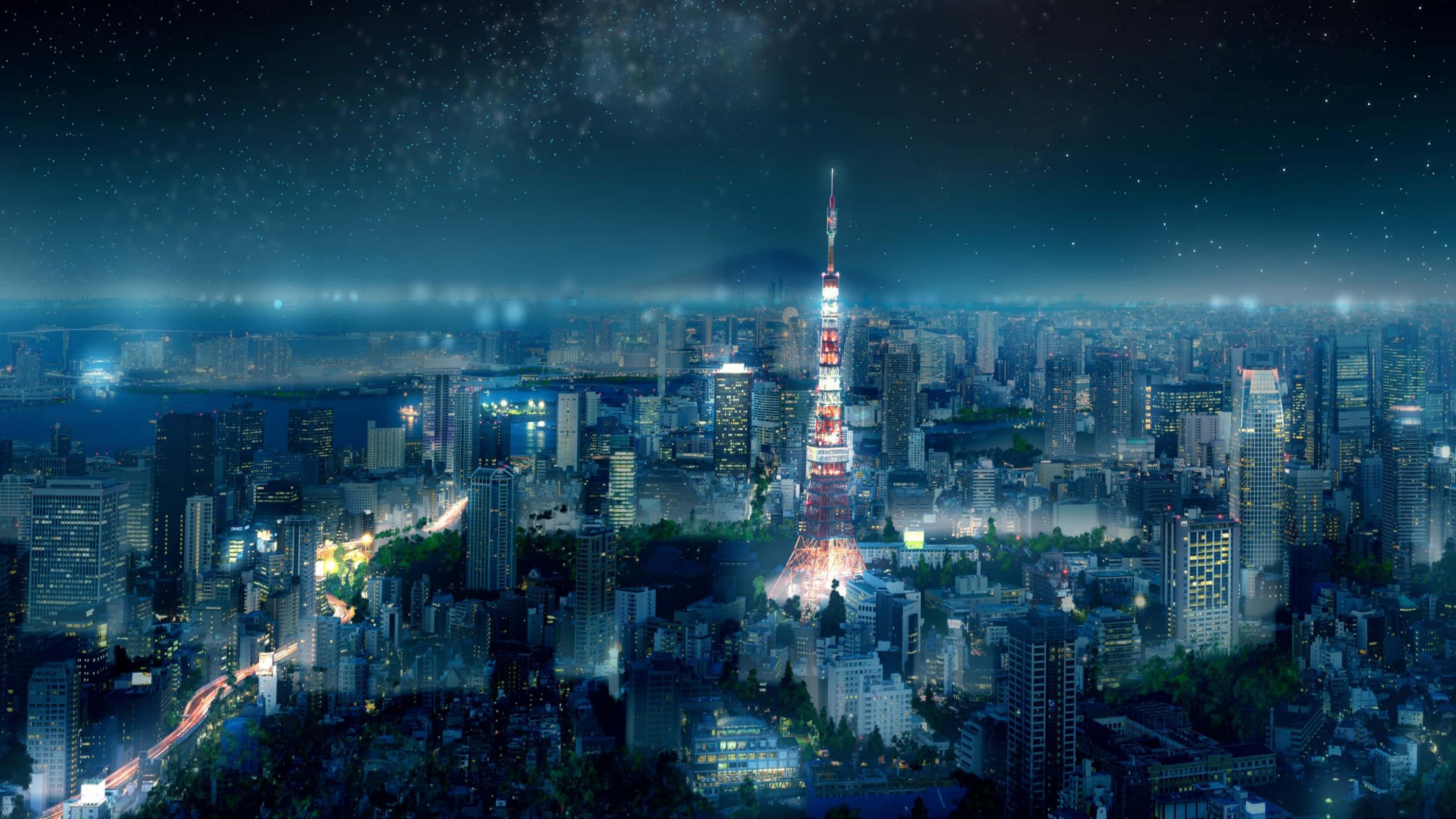 Khung cảnh Tokyo về đêm đầy mê hoặc với nét hoạt hình Hình nền