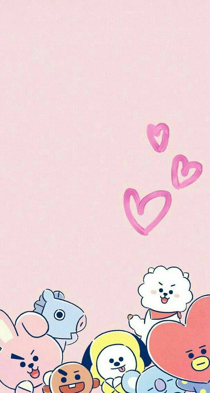 Khung hình trái tim các nhân vật BT21 dễ thương Hình nền