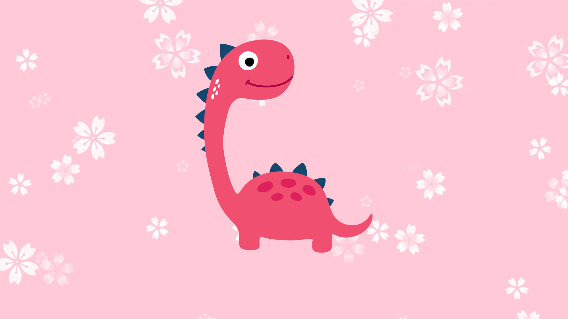 Khủng long hồng dễ thương Brachiosaurus hoa lá Hình nền
