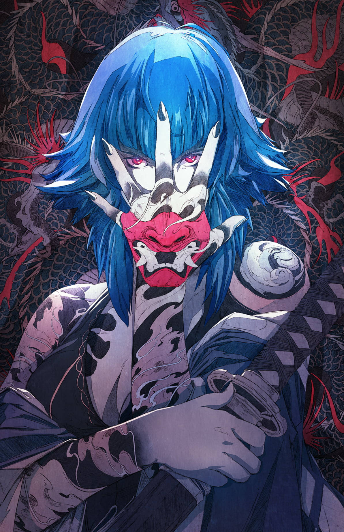 Khuôn mặt đỏ trong anime bị che Hình nền