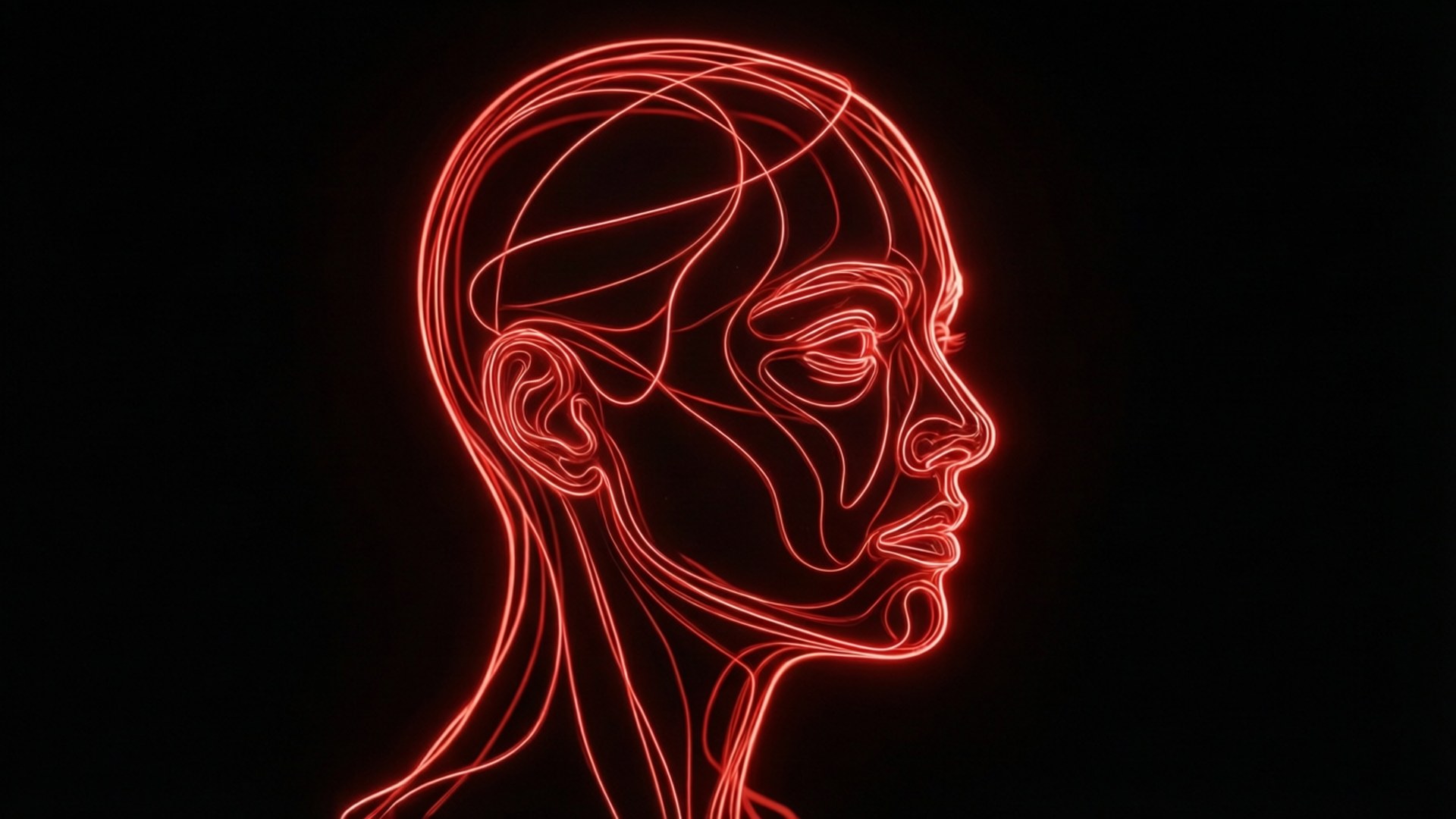 Khuôn Mặt Nghệ Thuật Đường Nét Đèn Neon Đỏ Hình nền