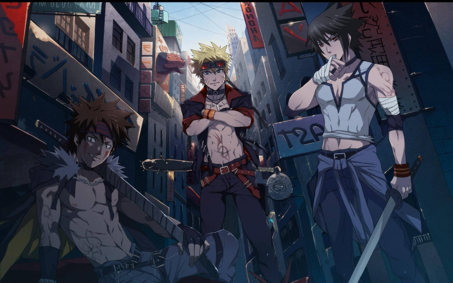 Kiba cùng Naruto và Sasuke Hình nền