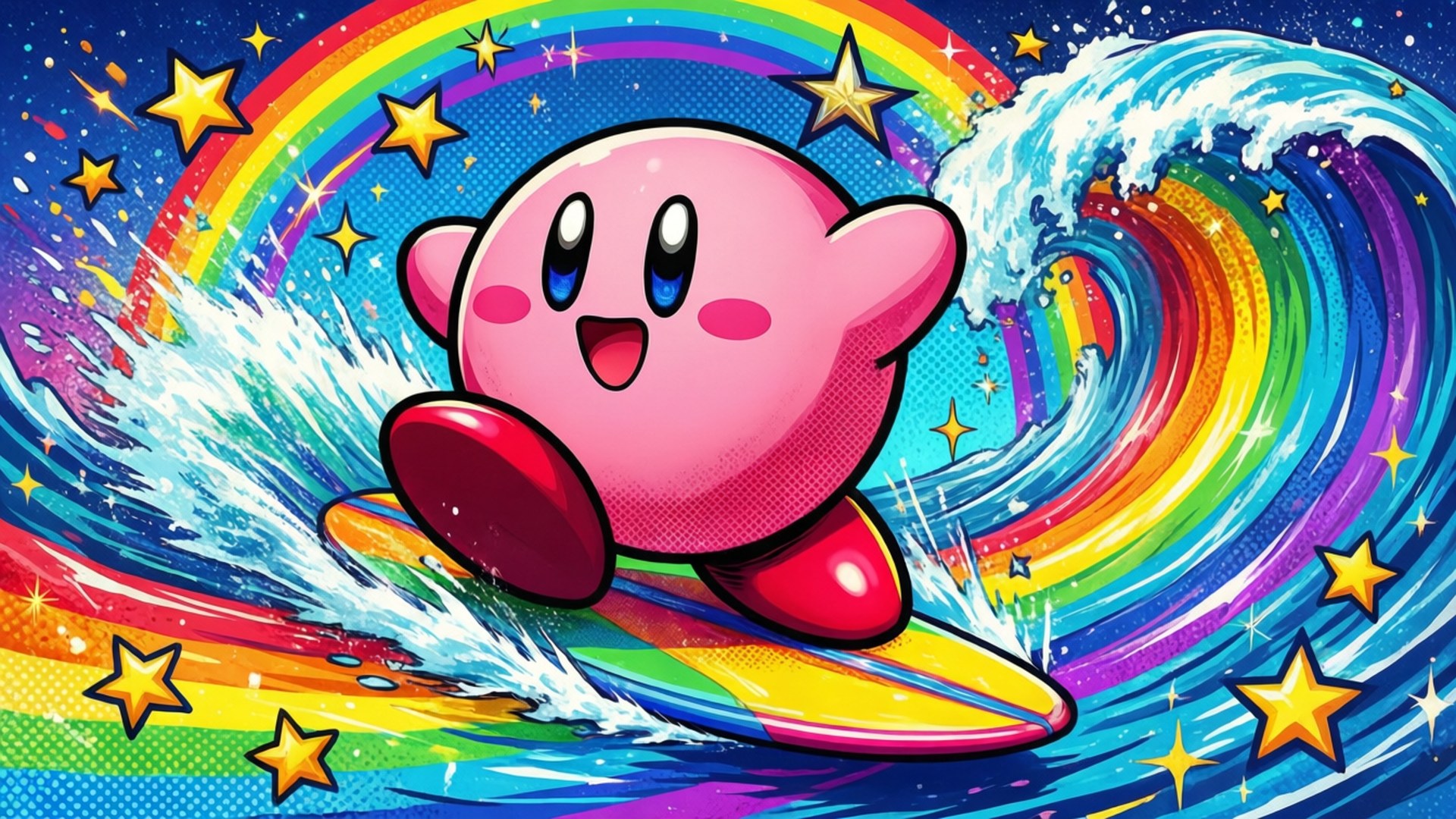 Kirby Lướt Sóng Cầu Vồng Hình nền