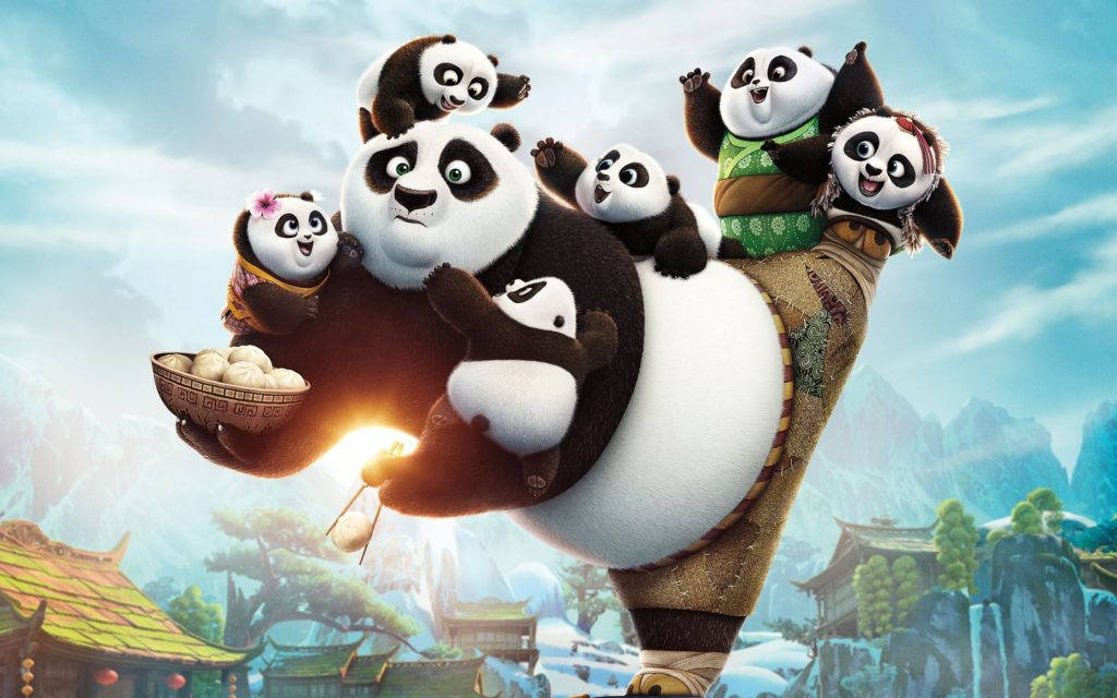 Kung Fu Panda ôm nhiều đứa trẻ