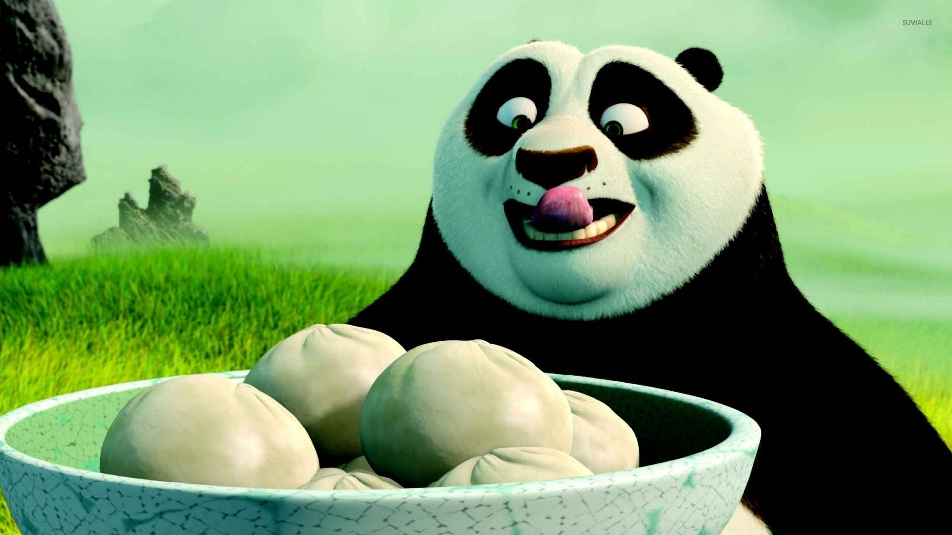 Kung Fu Panda Sẵn Sàng Ăn Bánh Bao Nhân Thịt Heo Hình nền