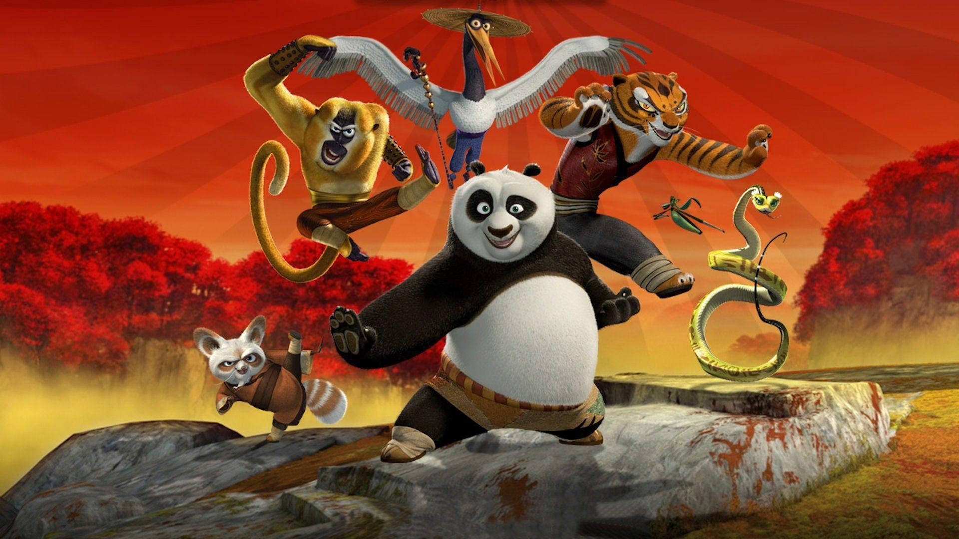 Kung Fu Panda và Ngũ Hùng đang tạo dáng Hình nền