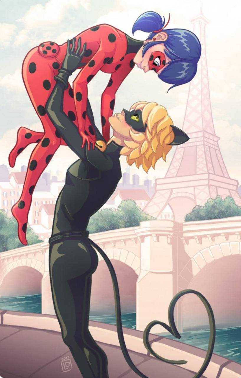 Ladybug và Cat Noir hôn nhau ở Paris Hình nền