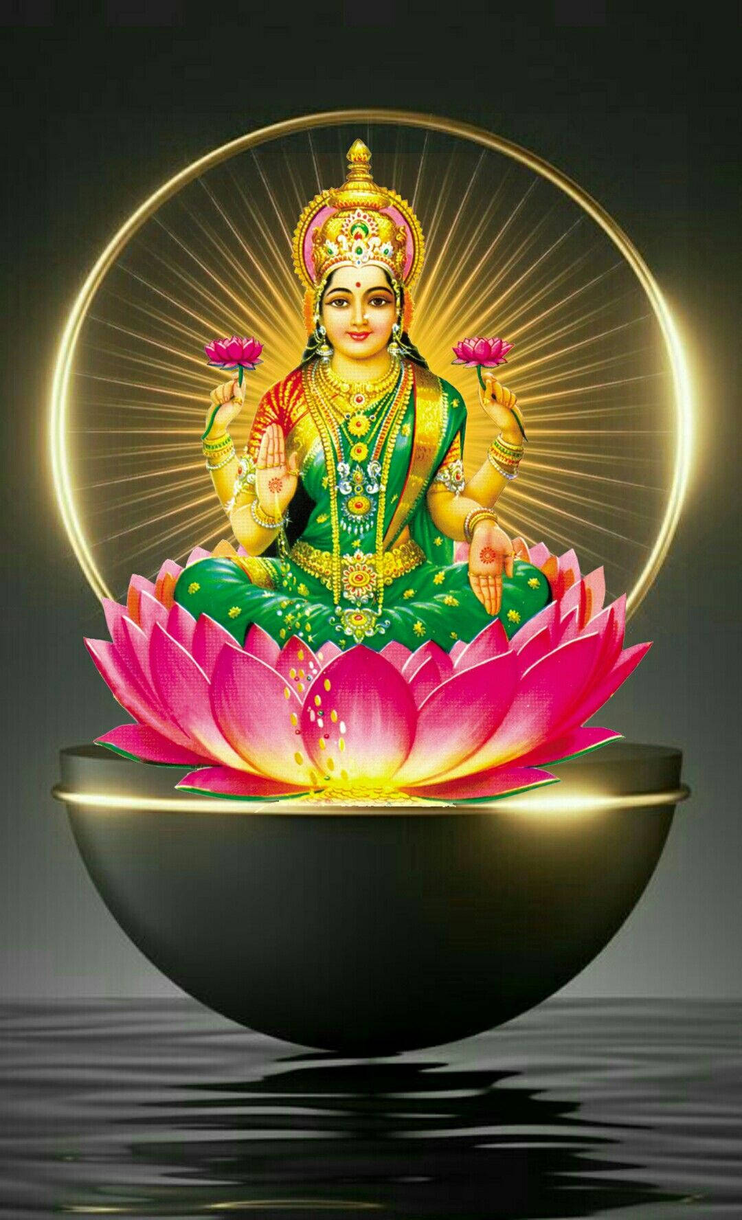 Lakshmi Ngồi Trên Hoa Sen Nổi Hình nền