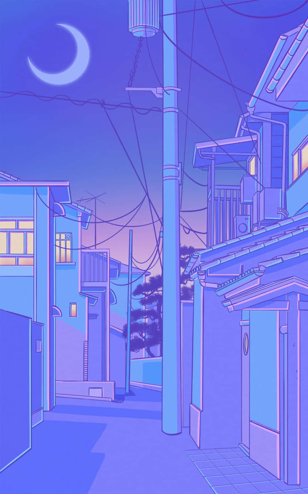 Làng Anime Tokyo Về Đêm Tím Hình nền