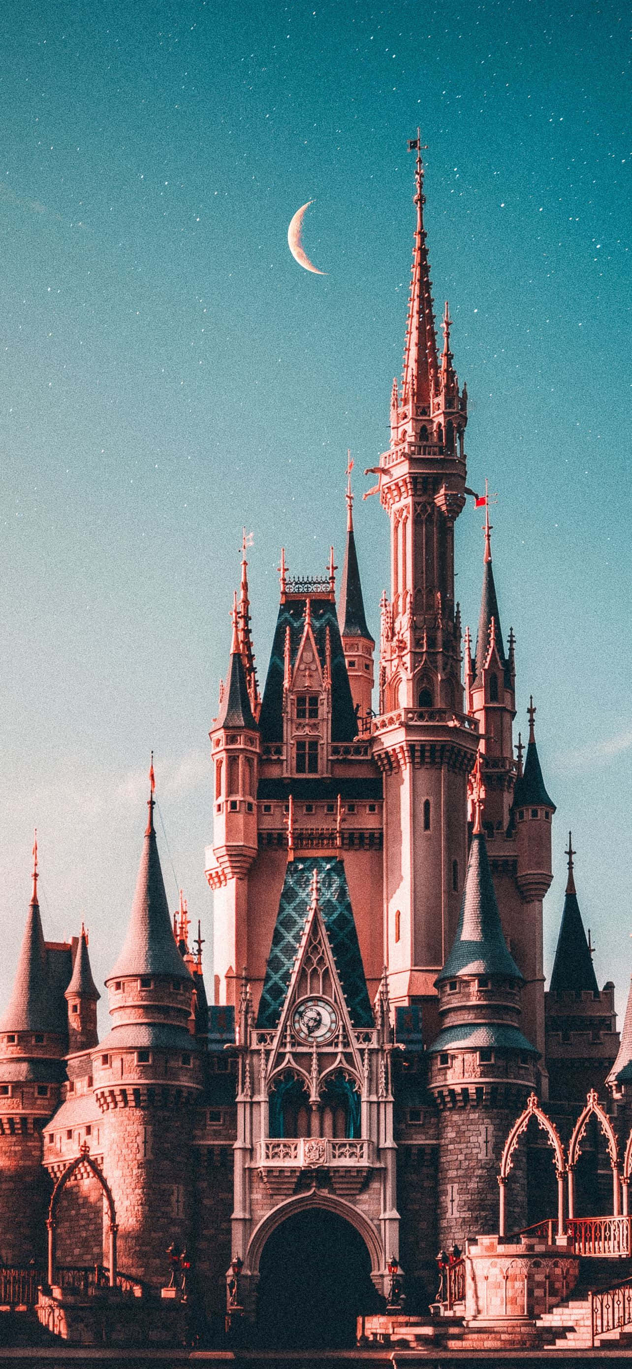 Lâu Đài Disney World Tông Xanh Và Be Cho iPhone Hình nền