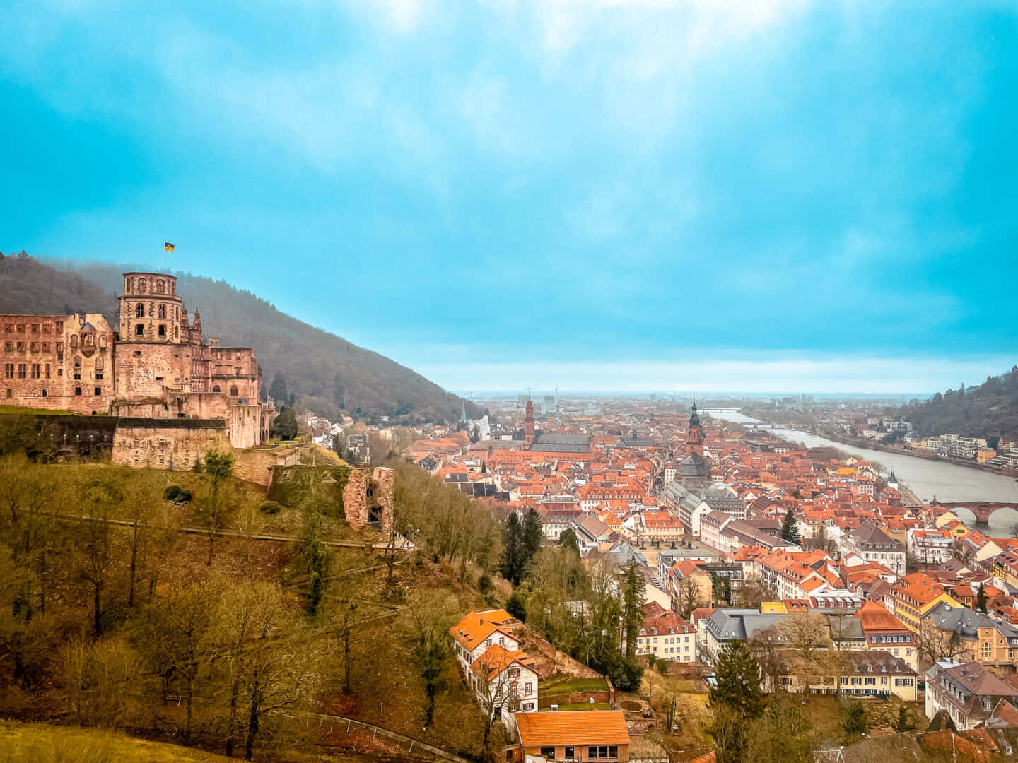 Lâu đài Heidelberg nhìn ra thành phố Hình nền