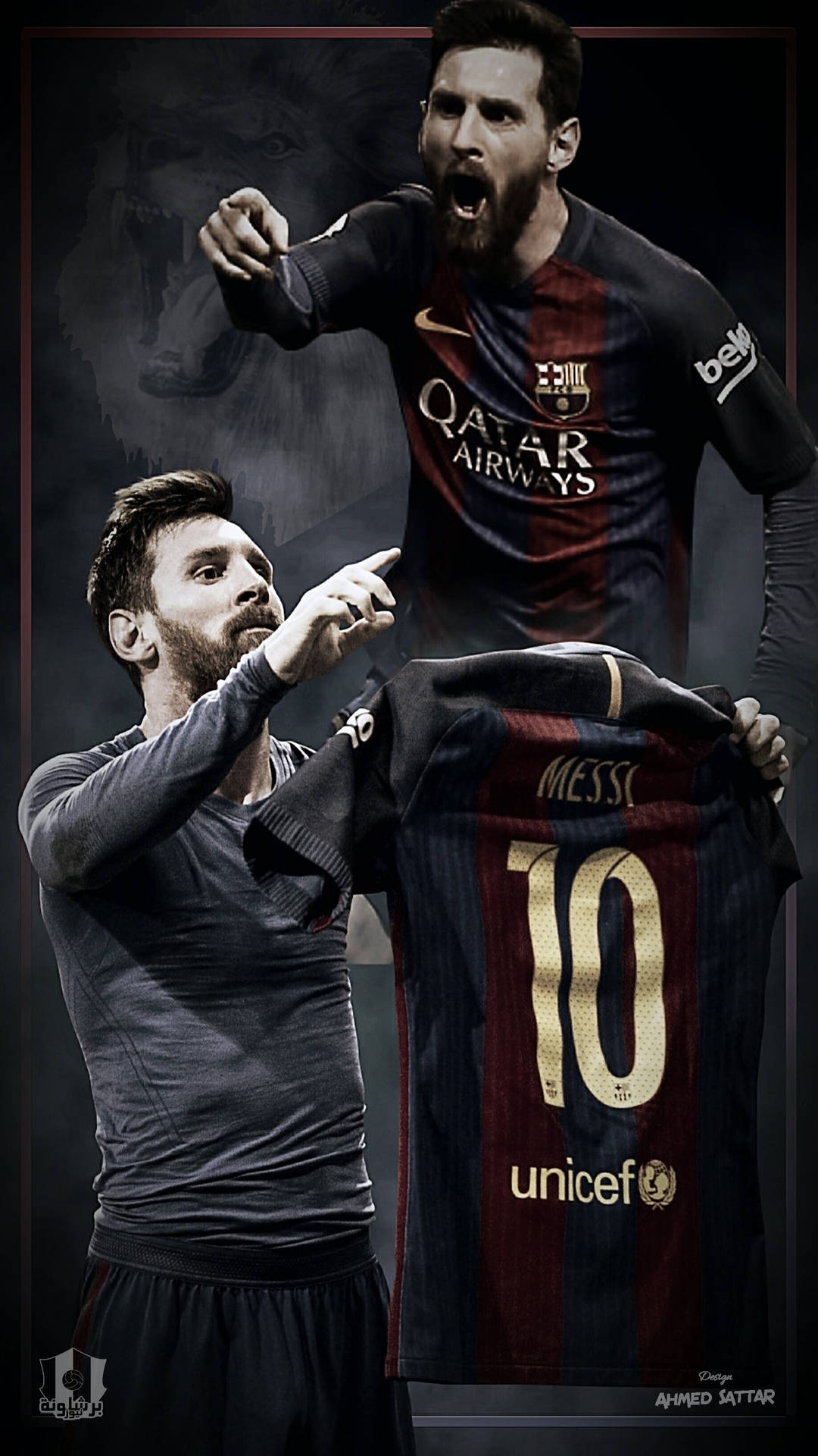 Hình nền nghệ thuật Lionel Messi hét lên và giơ cao áo